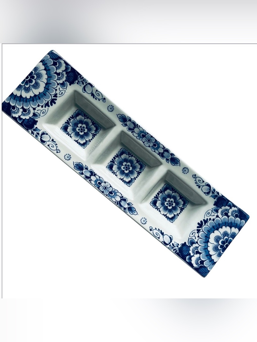 New Authentic rectangular ceramic divided tapas dish 12”x4”